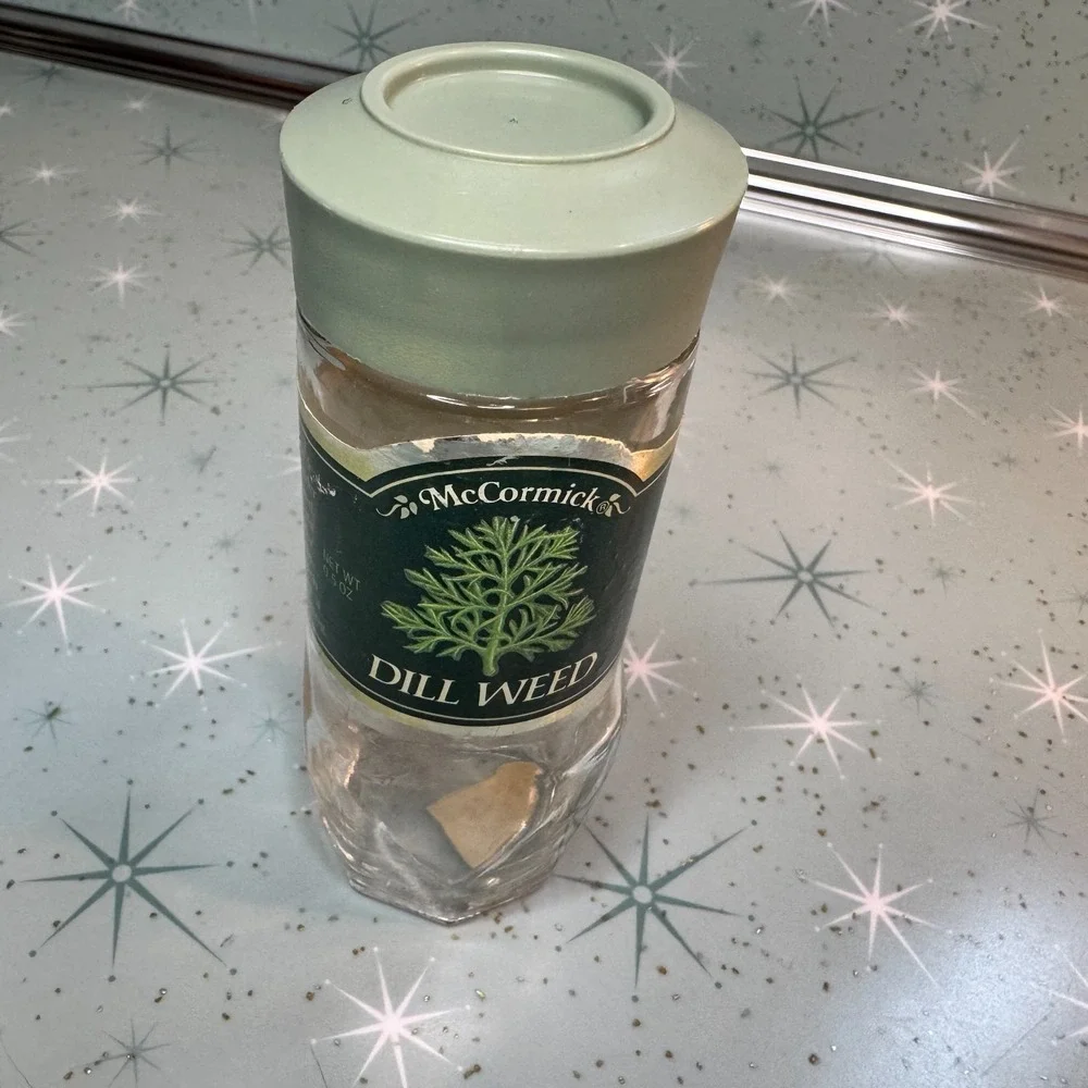 Vintage McCormick Dill Weed Jar Green Label and Lid Glass‎ Spice Bottle Kitchen